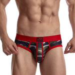2 Pack Men's Sexy Sheer Camouflage Print Mesh Low-Rise Breathable & Quick-Dry Briefs