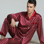 Men's Print Sleepwear Silk Satin Pajamas Set