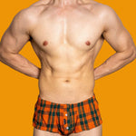 2 Pack Men's Button Fly Plaid Print Comfort Breathable Trunks