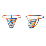 4 Pack Men's Low Rise Fashion Mesh Rainbow Camo Print Thongs