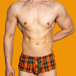 2 Pack Men's Button Fly Plaid Print Comfort Breathable Trunks