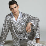 Men's Print Sleepwear Silk Satin Pajamas Set