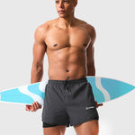 Men's Quick Dry Double Layer Mesh Breathable UPF Drawstring Swimming Boxers
