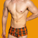 2 Pack Men's Button Fly Plaid Print Comfort Breathable Trunks