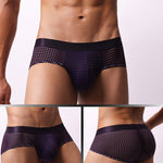 4 Pack Men's Breathable Mesh Solid Sheer & Sexy Wide Waistband Briefs