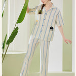 Ultra-Soft Cotton Thin Long-Sleeve Striped Lightweight Luxury Soft Pajama Sets