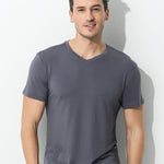 60S Double-Sided Modal Fashion V-neck Men's Solid Color Short-Sleeved T-shirt