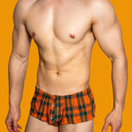 2 Pack Men's Button Fly Plaid Print Comfort Breathable Trunks