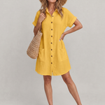 Linon | Short Sleeve Front Pockets Knee Length Dress
