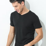 60S Double-Sided Modal Fashion V-neck Men's Solid Color Short-Sleeved T-shirt