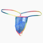 3 Pack Men's Sexy Mesh Strings with Rainbow Waistband
