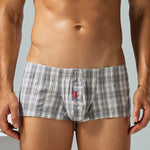 2 Pack Men's Pure Cotton Plaid Boxer Shorts with Button Fly