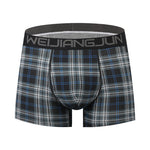 2 Pack Men's Grid Print Breathable Antibacterial Soft Cotton Trunks