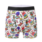 4 Pack Men's Graffiti Cartoon Print Skin-Friendly Mid-Rise Boxer Briefs