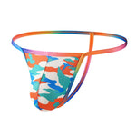 4 Pack Men's Low Rise Fashion Mesh Rainbow Camo Print Thongs