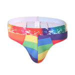 4 Pack Men's Playful-Rainbow Print U-Pouch Thongs