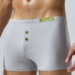 2 Pack Men's Premium Cotton Lightweight & Airy Button Fly Comfy Waistband Trunks