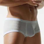 2 Pack Men's Sexy Semi-Sheer Lace Mesh Trunks with Contoured U-Pouch