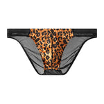 3 Pack Men's Leopard Print Sexy Low-Rise U-Pouch Design Breathable Comfort Bikini