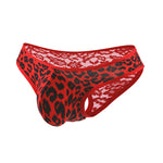 2 Pack Men's Low-Rise Lace-Patched Leopard Print sheer Stretch U-Pouch Bikini