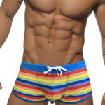 Men's Eco-Friendly Fabric Modern Cut Rainbow Striped Swim Trunks