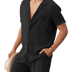 Men’s Button Down Short Sleeve Shirt Top and Shorts Set