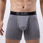 2 Pack Men's Solid Color Bullet Separated U-Pocket Plush Boxer Briefs