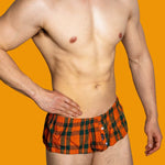 2 Pack Men's Button Fly Plaid Print Comfort Breathable Trunks