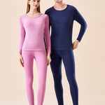 Men's Antibacterial Thickened Brushed Slimming Horizontal Stripe Design Thermal Sets