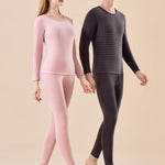 Men's Antibacterial Thickened Brushed Slimming Horizontal Stripe Design Thermal Sets