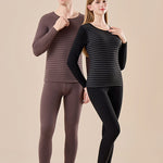 Men's Antibacterial Thickened Brushed Slimming Horizontal Stripe Design Thermal Sets