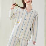 Ultra-Soft Cotton Thin Long-Sleeve Striped Lightweight Luxury Soft Pajama Sets