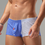 2 Pack Men's Fashionable Cotton Lounge Shorts with Stripe Patchwork