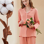 Double-layered Crepe 100% Cotton Solid Color Couple Pajamas Set