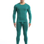Men's Round Neck Solid Color Bamboo Fiber Thermal Underwear Set
