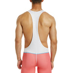 Men’s Spliced Color Wrestling Singlet Bodysuit