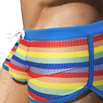 Men's Eco-Friendly Fabric Modern Cut Rainbow Striped Swim Trunks
