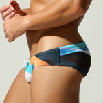 Men's Breathable Fashion Rainbow Stripe Beach Vacation Swim Briefs