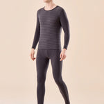 Men's Antibacterial Thickened Brushed Slimming Horizontal Stripe Design Thermal Sets