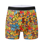 4 Pack Men's Graffiti Cartoon Print Skin-Friendly Mid-Rise Boxer Briefs