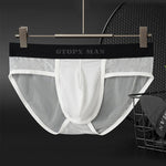 2 Pack Men's Ice Silk Semi-Transparent Mesh U-Convex Pouch Breathable Sexy Sport Briefs