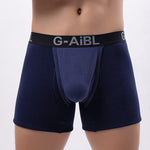 2 Pack Men's Solid Color Bullet Separated U-Pocket Plush Boxer Briefs