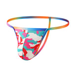 4 Pack Men's Low Rise Fashion Mesh Rainbow Camo Print Thongs