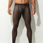 Men's Ice Silk Full Transparent Sexy Fitness Pants Sports Tights
