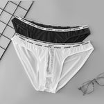 2 Pack Men's Low-Rise Sporty Ice-Silk Bikini with Mesh Front and U-Contour Pouch
