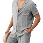 Men’s Button Down Short Sleeve Shirt Top and Shorts Set