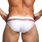 Sports Men's Striped Drawstring Swim Briefs