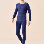 Men's Antibacterial Thickened Brushed Slimming Horizontal Stripe Design Thermal Sets