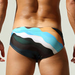 Men's Breathable Fashion Rainbow Stripe Beach Vacation Swim Briefs