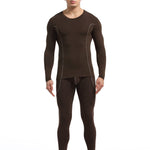 Men's Round Neck Solid Color Bamboo Fiber Thermal Underwear Set